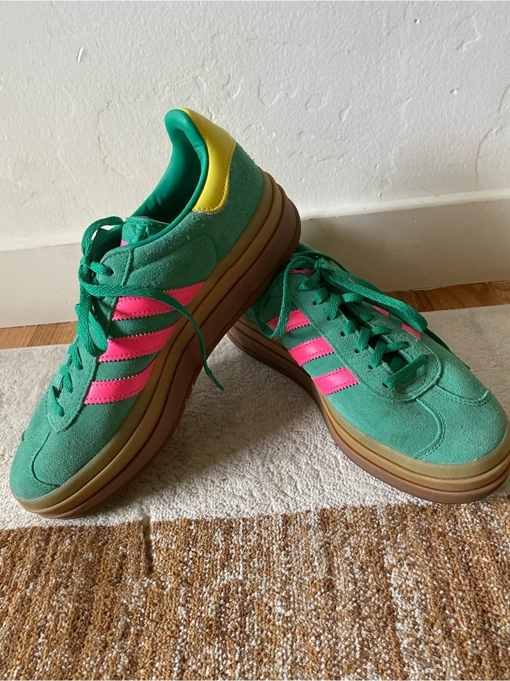 Adidas✨Gazelle Bold Platform Sneaker Court Green Suede/Lucid Pink
